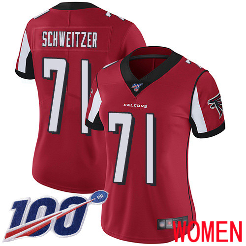 Atlanta Falcons Limited Red Women Wes Schweitzer Home Jersey NFL Football #71 100th Season Vapor Untouchable->women nfl jersey->Women Jersey